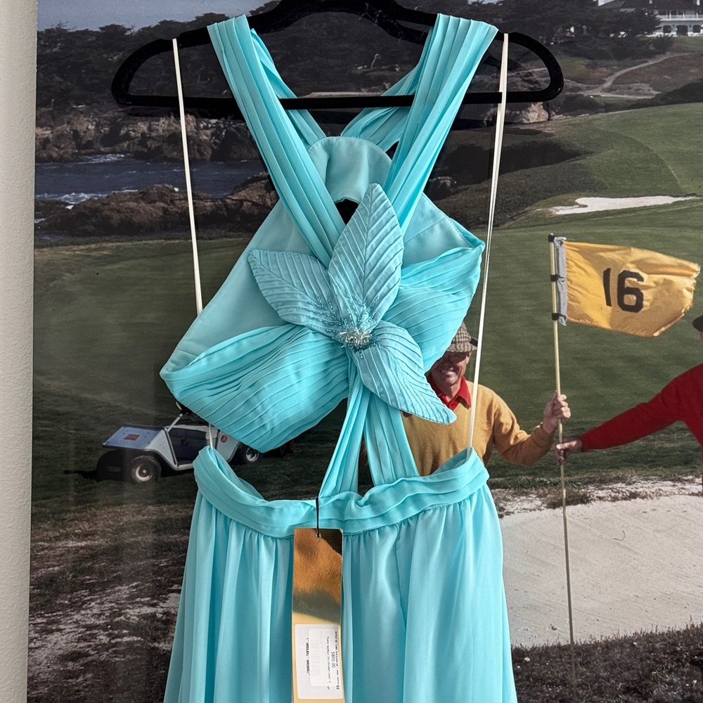 PatBO NWT Flower Appliqué One Shoulder Gown- Island Blue - Picture 7 of 10
